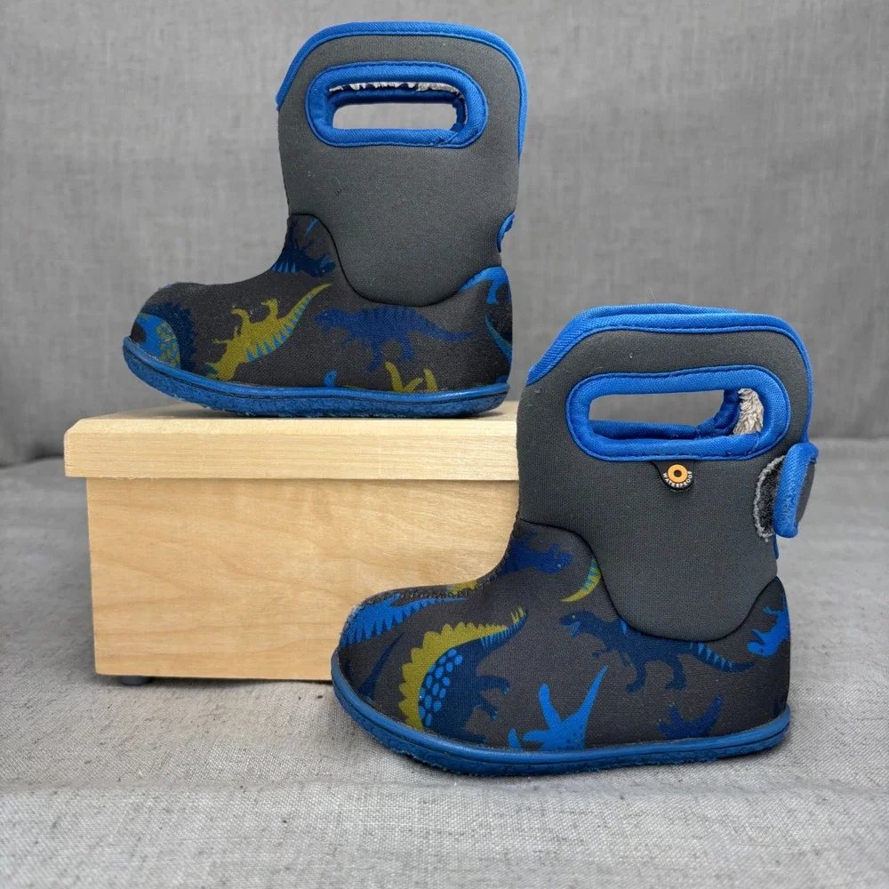Bogs Baby Dinosaur Waterproof Insulated Snow Boots Blue Black Toddler Size 5